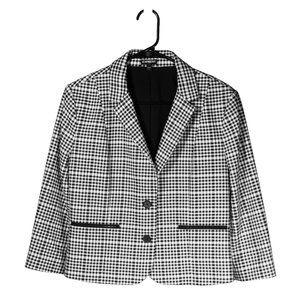 Express Womens Blazer Black White Plaid Stretch Career Preppy Suit Jacket Size 8